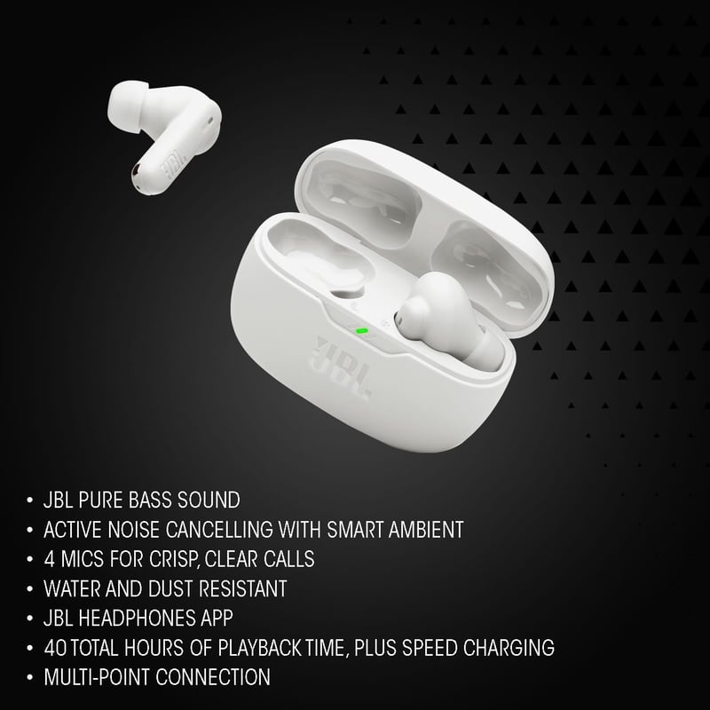 JBL Wave Beam 2 vezeték nélküli Bluetooth fülhallgató zajszűréssel, 40 órás játékidő - black, JBL Wave Beam 2