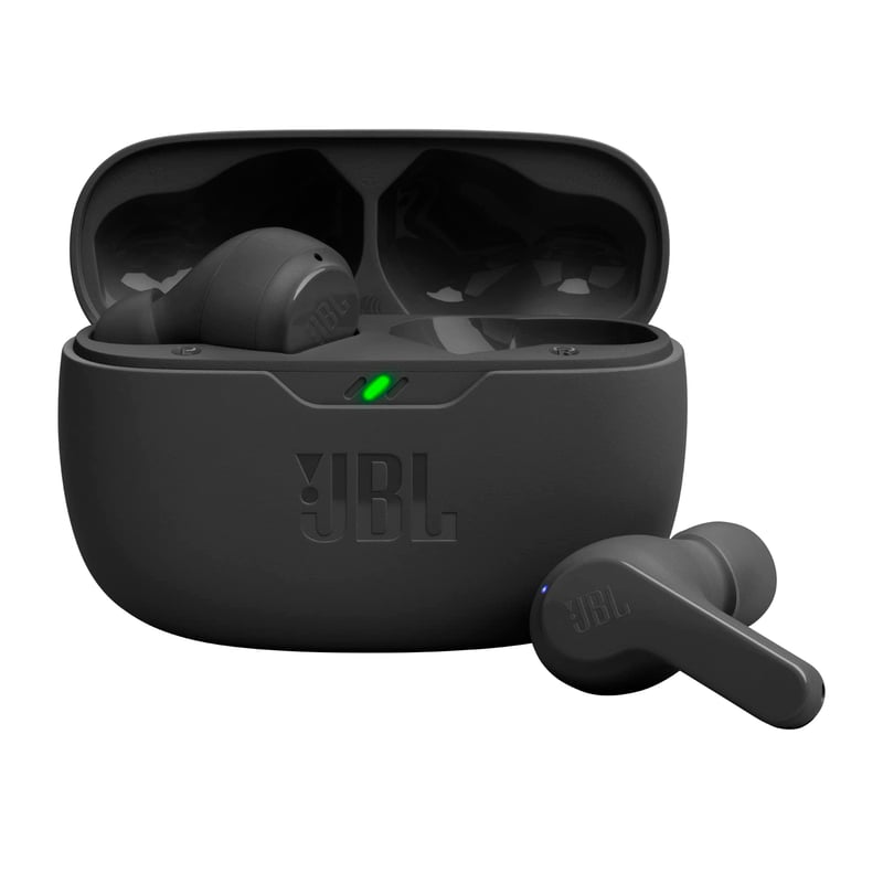 Bezdrôtové slúchadlá JBL Wave Beam True Wireless, čierne, odolnosť voči vode IP54, 32-hodinová výdrž batérie, Bluetooth, mikrofón, používané