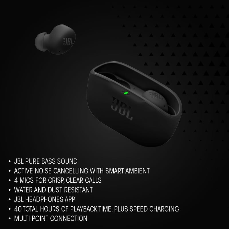 JBL Wave Buds 2 vezeték nélküli Bluetooth fülhallgató zajszűréssel, 40 órás lejátszás - black, JBL Wave Buds 2