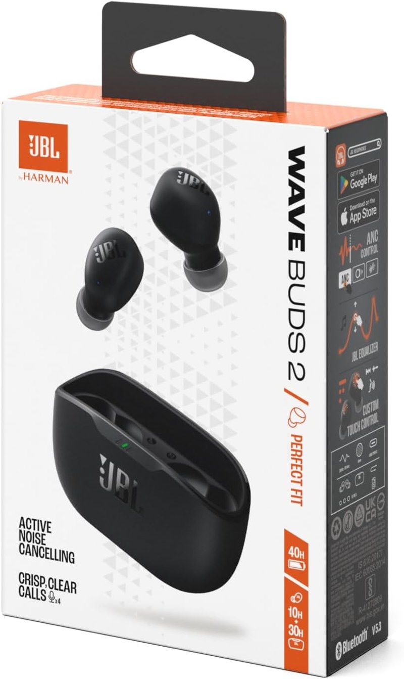JBL Wave Buds 2 vezeték nélküli Bluetooth fülhallgató zajszűréssel, 40 órás lejátszás - black, JBL Wave Buds 2
