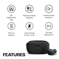 Bezdrôtové slúchadlá JBL Wave Buds do uší s odolnosťou proti vode IP54 a IPX2, silnými basmi a 32-hodinovou výdržou batérie – čierne 3
