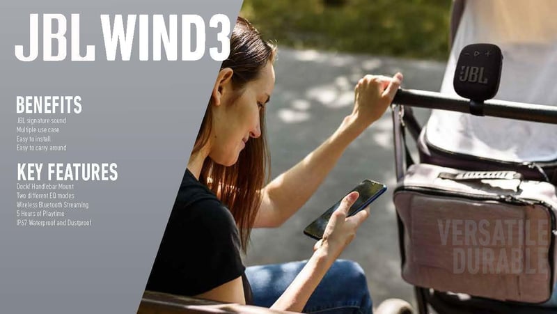 JBL Wind 3S szürke hordozható Bluetooth hangszóró, IP67 vízálló, 5W, 5 óra akkumulátor - grey