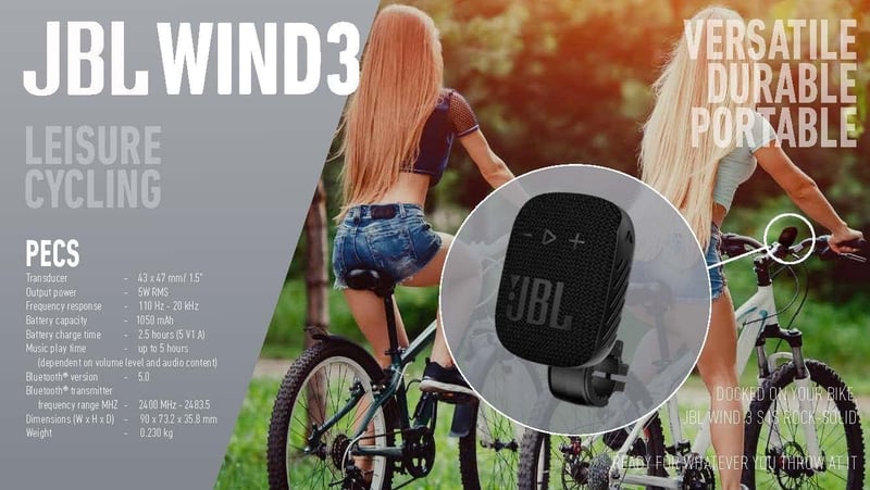 JBL Wind 3S szürke hordozható Bluetooth hangszóró, IP67 vízálló, 5W, 5 óra akkumulátor - grey