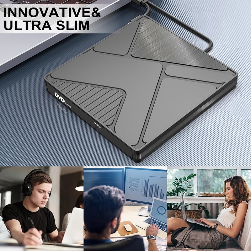 JBonest külső CD DVD meghajtó USB 3.0 Type-C, hordozható író +/-RW, laptophoz asztalihoz MacBookhoz Windows Linux Mac OS