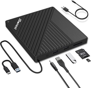 Unitate externă DVD/CD JBonest USB 3.0 Type-C, cu cititor de carduri SD/TF