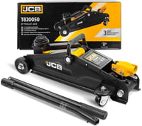JCB Hidraulikus Emelő Kocsi 2T - Mély Emelő 135-340 mm, 2000 kg Teherbírás, 360° Kerekek, Gumi Védelem, Biztonsági Szelep, Autóemelő 1