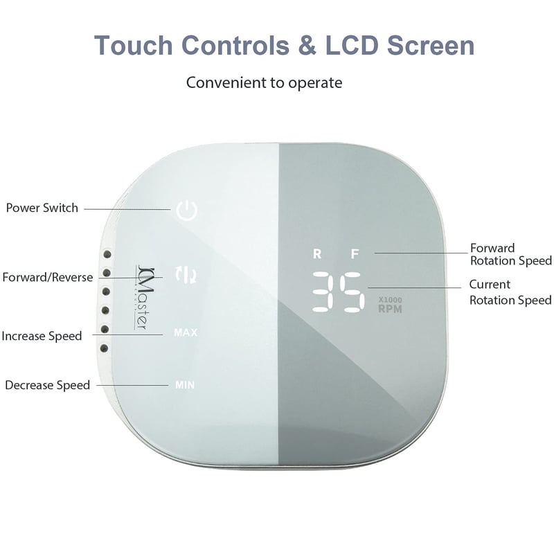 JCMASTER TouchPro+ Elektromos Körömcsiszoló Szett Gél és Akrillhoz 6 Fej 35000 rpm
