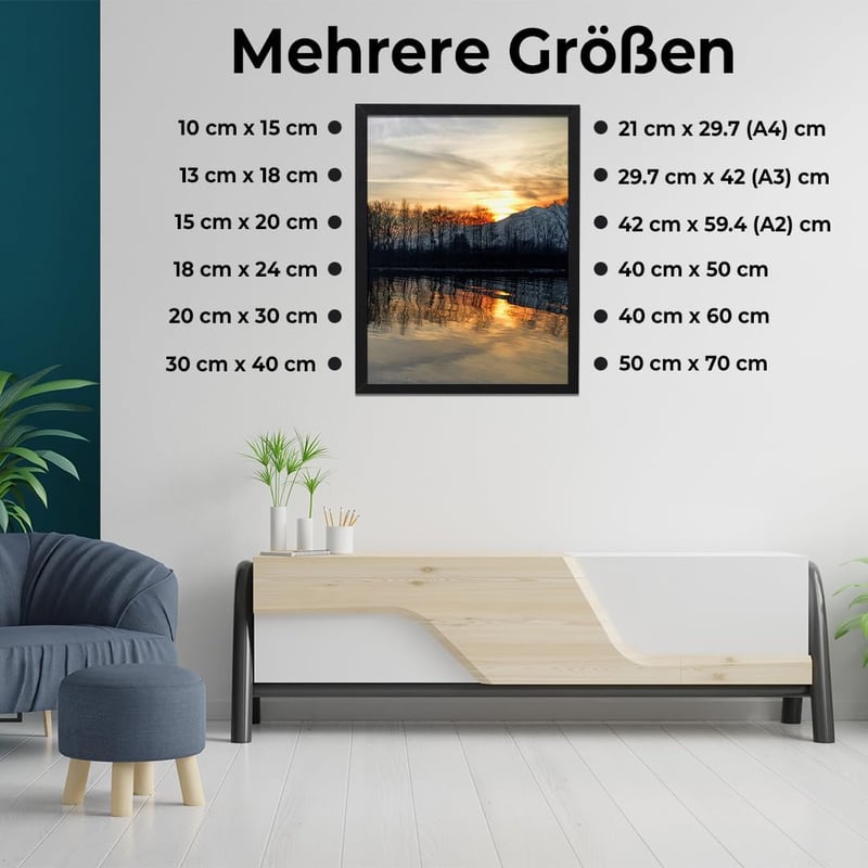 JCNORD fekete MDF képkeret 40x50 cm akril üveggel fali és asztali fotókerethez
