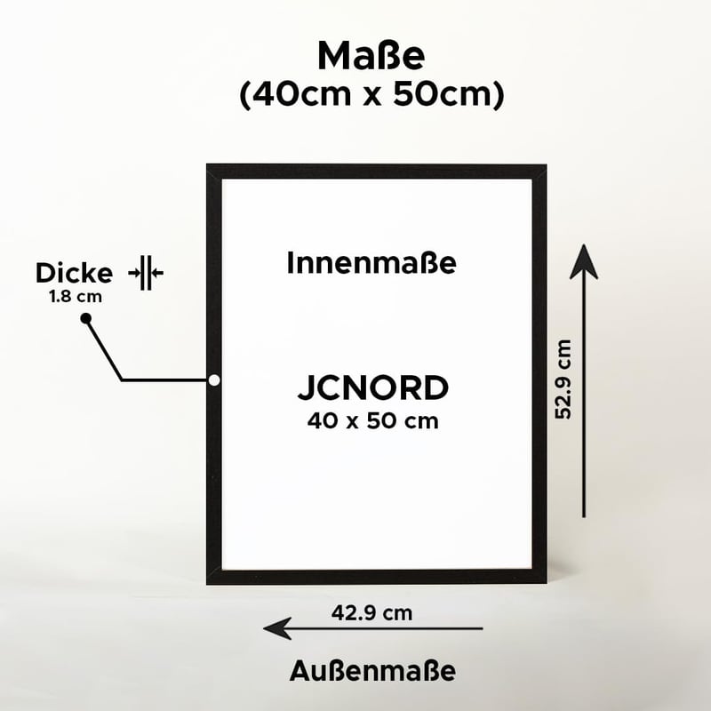 JCNORD fekete MDF képkeret 40x50 cm akril üveggel fali és asztali fotókerethez