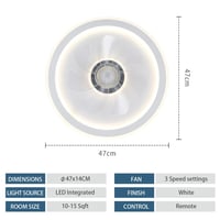JDONG Stropni ventilator sa svjetlom i daljinskim upravljačem, 54W LED tiha stropna svjetiljka s ventilatorom, prigušivo, timer, podesiva brzina vjetra, 47 cm, dnevni boravak spavaća soba 5