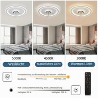 JDONG Stropni ventilator sa svjetlom i daljinskim upravljačem, 54W LED tiha stropna svjetiljka s ventilatorom, prigušivo, timer, podesiva brzina vjetra, 47 cm, dnevni boravak spavaća soba 2