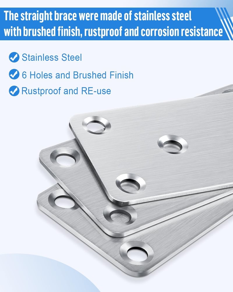 Jeboler 10 db Rozsdamentes Acél Lapos Csatlakozó 80x40mm Fúrt Lemez