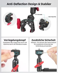 JEBUTU 22 hüvelyk 56 cm Magic Arm szuper bilincses asztali állvány akciókamera webkamera mikrofonhoz piros fekete 7