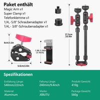 JEBUTU 22 hüvelyk 56 cm Magic Arm szuper bilincses asztali állvány akciókamera webkamera mikrofonhoz piros fekete 6