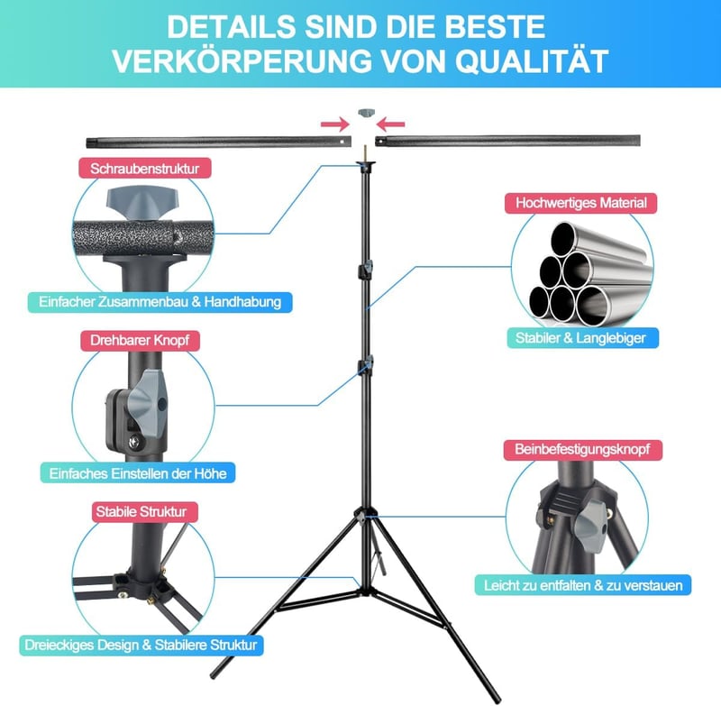 JEBUTU fehér fotóháttér állvány 1,5 x 2 m 5 rögzítő csipesszel streaming fotó videó Zoomhoz háttérlap