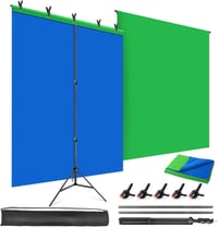 JEBUTU Kék Zöld 2 az 1-ben fotó háttér 1,5 x 2 m állvánnyal és 5 csipesszel, állítható streaming chroma key gaming videóhoz 1