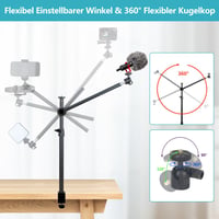 Stojan na stôl JEBUTU OS01 pre telefón a fotoaparát – čierny, s ohybným ramenom, 32,5 – 55 cm, s 1/4" guľovou hlavou, kompatibilný s iPhone 4