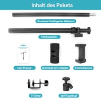 Stojan na stôl JEBUTU OS01 pre telefón a fotoaparát – čierny, s ohybným ramenom, 32,5 – 55 cm, s 1/4" guľovou hlavou, kompatibilný s iPhone 6