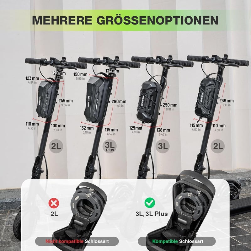 Jeebel 2L Vízálló Kormánytáska Elektromos Rollerhez - Gyorskioldós Váztáska Xiaomi Mijia/Sedway/Ninebot Rollerekhez és Összecsukható Kerékpá