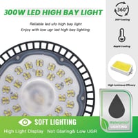 Jefedana 300W LED Ipari Reflektor, 30000LM UFO Műhelylámpa, IP65 Vízálló, 6500K Hideg Fehér Mennyezeti Világítás Műhelyekbe, Gyárcsarnokokba 3