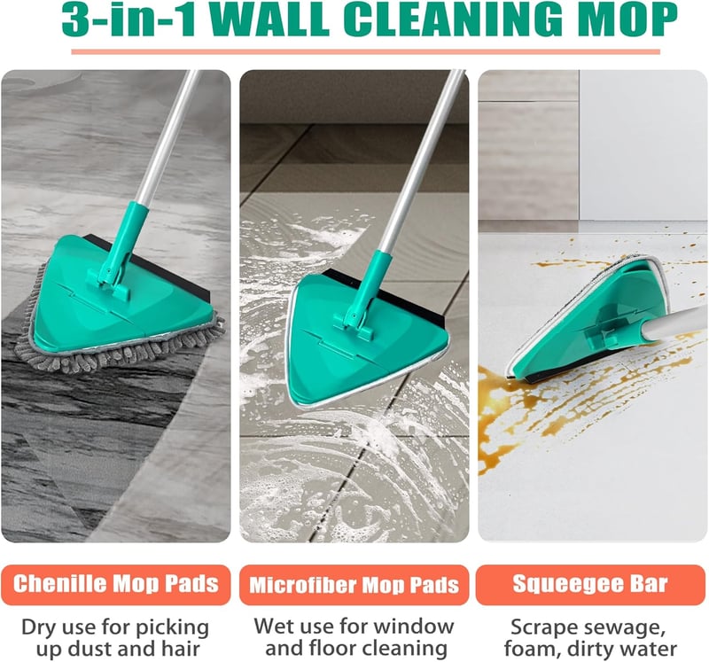 JEHONN 200 cm-es padlótisztító mop 3 az 1-ben, 6 mikroszálas pálcával, zöld
