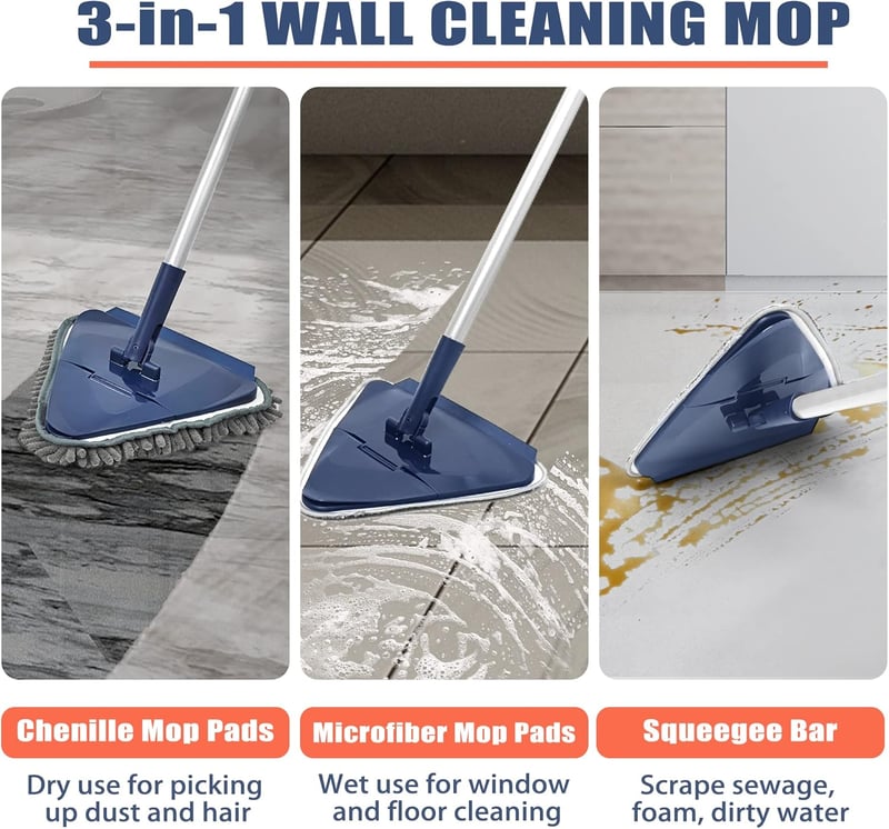 JEHONN 200 cm-es padlótisztító mop 6 mikroszálas párnával, falhoz és ablakhoz