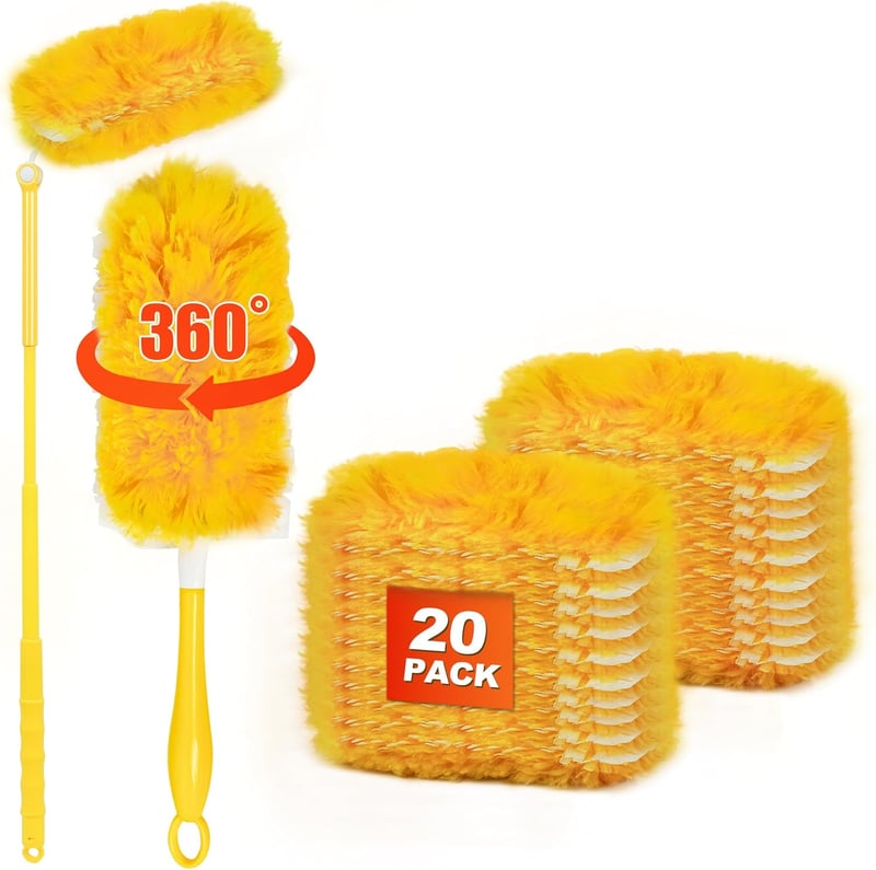 JEHONN Portörlő Utántöltő Csomag 20db Swiffer Dusterrel Kompatibilis, 360° Porvonzó, Teleszkópos Nyéllel, Állítható Fogantyúval, Állatszőr é