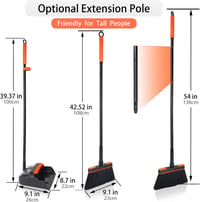 JEHONN Seprű és Lapát Szett Hosszú Nyéllel, 180° Forgatható Söprűvel - Black & Orange 2