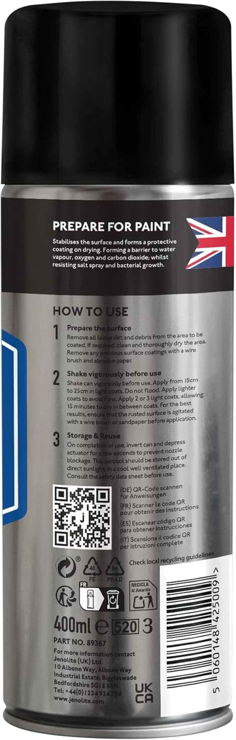 JENOLITE Rozsdaátalakító Spray Fémfelületekhez - Gyorshatású Rozsdagátló és Alapozó Egyben - Festhető Felületet Biztosít - 400ml