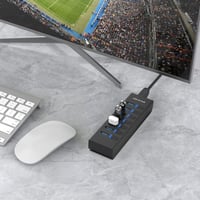 JESWO USB 3.0 Hub 7 Port, 100cm Kábel, Kapcsolóval és LED Kijelzővel 7