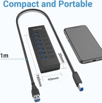 JESWO USB 3.0 Hub 7 Port, 100cm Kábel, Kapcsolóval és LED Kijelzővel 6