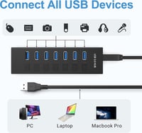 JESWO USB 3.0 Hub 7 Port, 100cm Kábel, Kapcsolóval és LED Kijelzővel 3