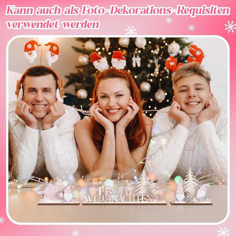 Jetec 3 db Fa Karácsonyi Dekoráció Rózsaszín Manó Asztali Díszítés