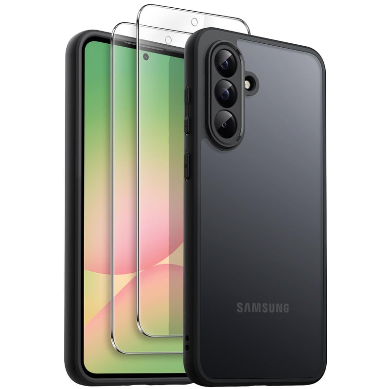 JETech 3 v 1 matné puzdro pre Samsung Galaxy A56 5G + 2 ochranné tvrdené sklá – čierne