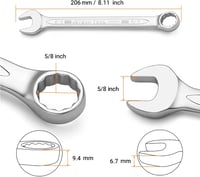 Jetech 5/8" Kombinált Villáskulcs Ipari Minőség 12 Fogas Króm-Vanádium Acél 2