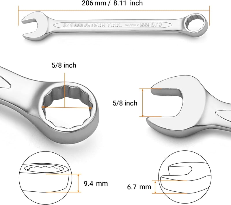 Jetech 5/8" Kombinált Villáskulcs Ipari Minőség 12 Fogas Króm-Vanádium Acél