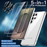 JETech puzdro 5 v 1 pre Samsung Galaxy S25 Ultra 5G, priehľadné, odolné voči žltnutiu, 2 ochranné tvrdené sklá na displej, 2 kryty na šošovky fotoaparátu 3