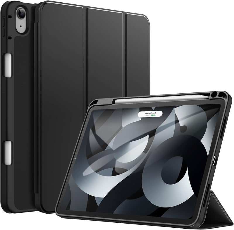 JETech iPad Air 11" M4/M3/M2 és 10.9" 5/4 generációs tok ceruzatartóval, fekete - black