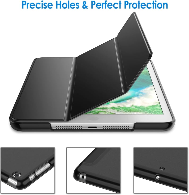 JETech iPad Mini 1 2 3 Tok Állvánnyal és Auto Sleep/Wake Funkcióval Fekete - black