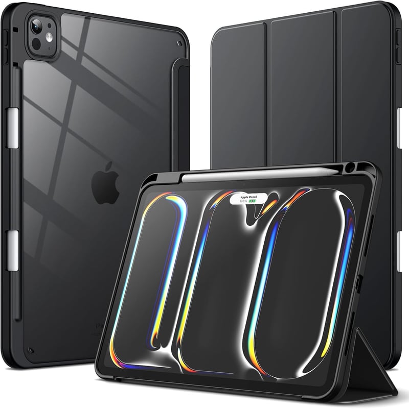 JETech iPad Pro 11" (M4/M5, 2024/2025) tok tolltartóval, átlátszó hátlappal - fekete