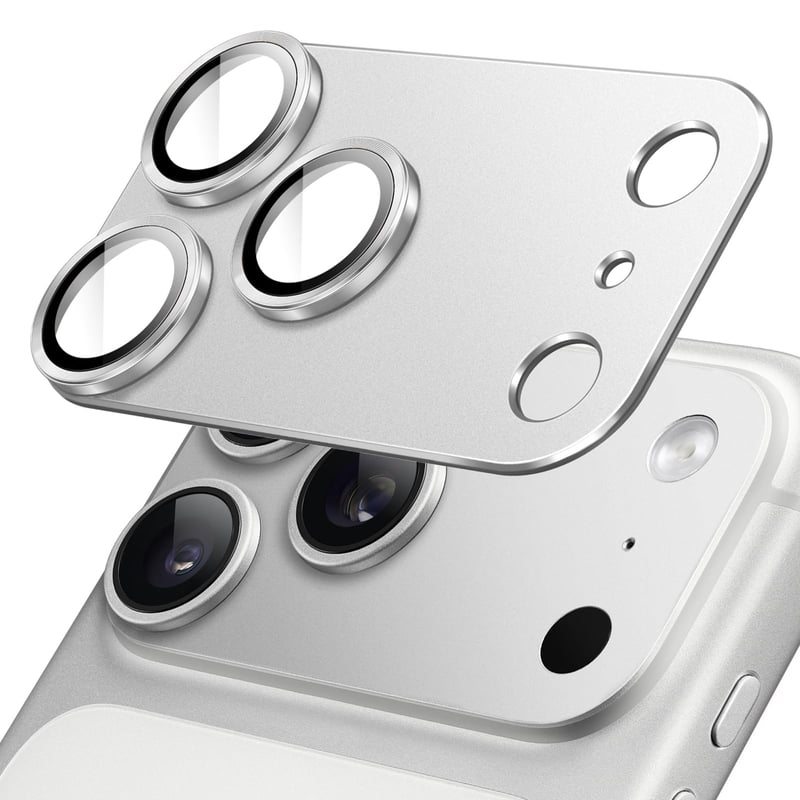 Ochranný kryt na šošovky fotoaparátu JETech pre iPhone 17 Pro Max, 9H tvrdené sklo, 1 ks – strieborný