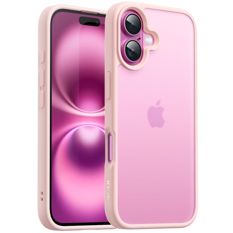 JETech matné puzdro na iPhone 16 (6,1") – bledo-ružové, polopriehľadný matný zadný kryt, vojenská úroveň ochrany proti nárazom, odolné voči odtlačkom prstov