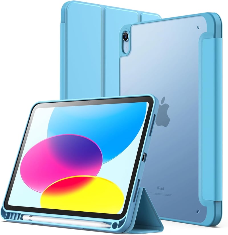 JETech Matt Tok iPad 10/11 Generációhoz (2022/2025) Ceruzatartóval - Vékony Állványos Védőtok Áttetsző Hátlappal, Kék
