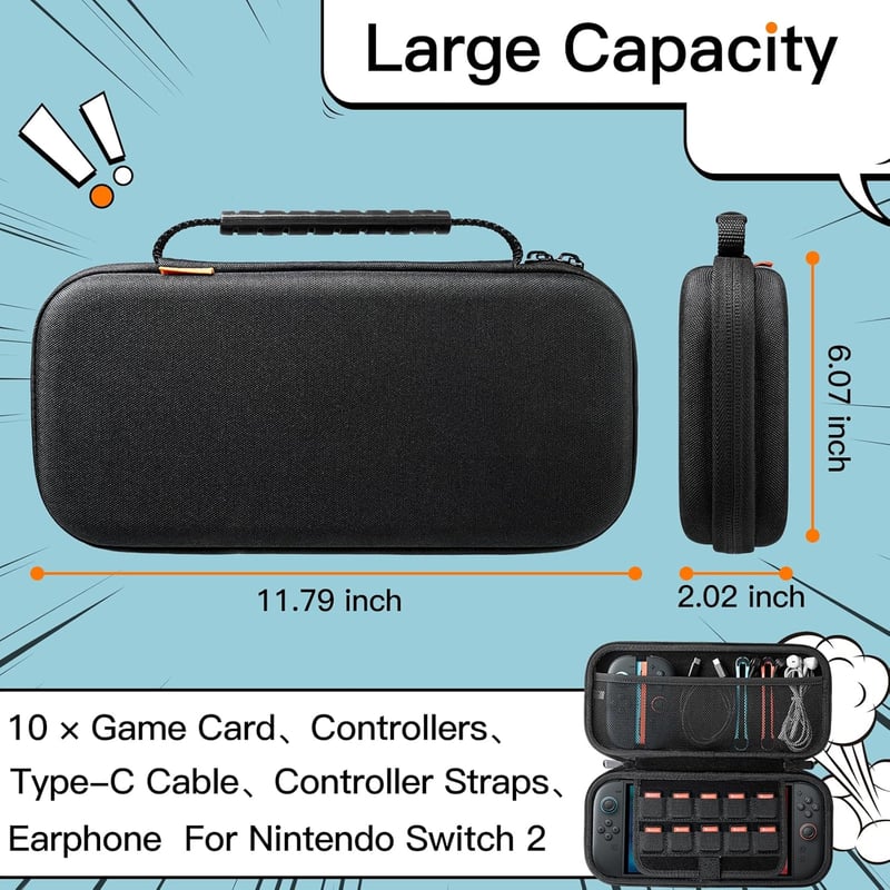 JETech Nintendo Switch 2 hordtáska 7,9" kemény tok utazáshoz fekete