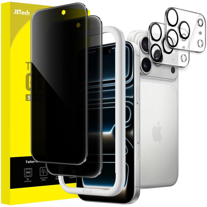 Ochranné sklo na displej JETech s ochranou fotoaparátu pre iPhone 17 Pro, tvrdené sklo, 2 ks