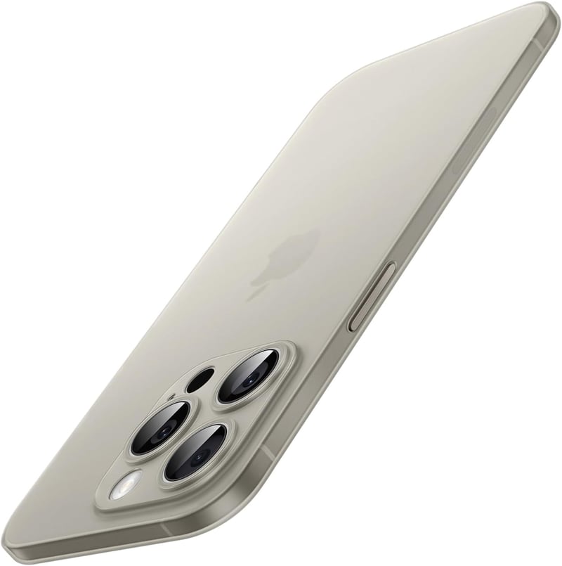 JETech iPhone 15 Pro ultravékony tok kameralencse-védelemmel, matt PP - természetes titán