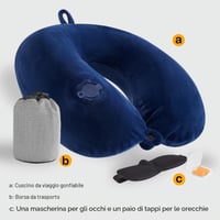 Nafukovací vankúš na krk JetsCush do lietadla, so spánkovou maskou a štupľami do uší, kompaktný cestovný vankúš do lietadla, vlaku, kancelárie, modrý 8