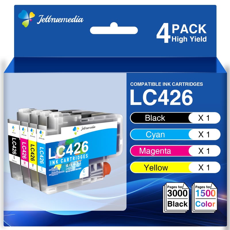 Jettruemedia LC426 Kompatibilná atramentová kazeta pre tlačiarne Brother LC 426 LC426XL MFC-J4335DW J4340DW J4535DW J4540DW, 4 ks, čierna, azúrová, purpurová