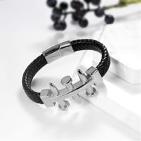 JewelryWe Férfi fekete fonott bőr karkötő punk szegecsekkel rozsdamentes acél mágneses csattal fekete arany ezüst 5