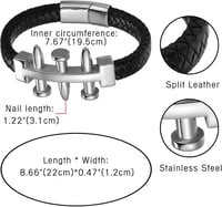JewelryWe Férfi fekete fonott bőr karkötő punk szegecsekkel rozsdamentes acél mágneses csattal fekete arany ezüst 3